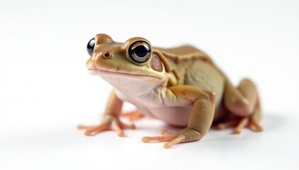 Small brown frog against pure white, showing detail of skin and eyes, macro, reptile, background