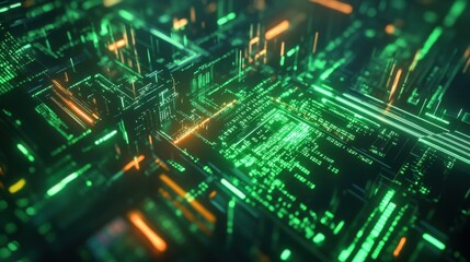 Obraz premium Digital Matrix Code Cascading in Green Neon