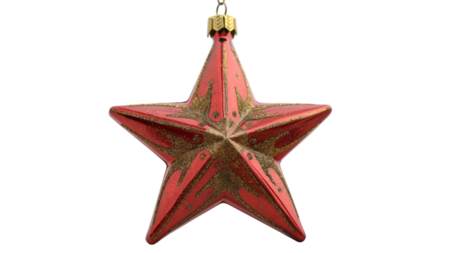 Glitter Red Star Christmas Tree Ornament, Festive Holiday Decor.
