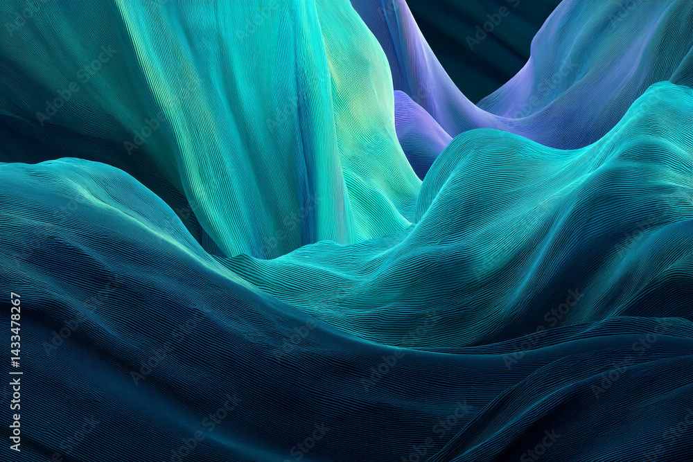 Aufkleber abstract image of teal and blue fabric texture, flowing in waves, suggesting depth and movement, ide