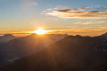 Naklejka premium Sunset from Rocciamelone mountain peak in Graian Alps in Italy