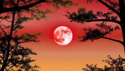 Mystical Blood Moon at Sunset