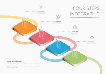 A vibrant four-step infographic featuring colored blocks with step indicators and icons. It provides an elegant layout for presenting a structured process or workflow visually.