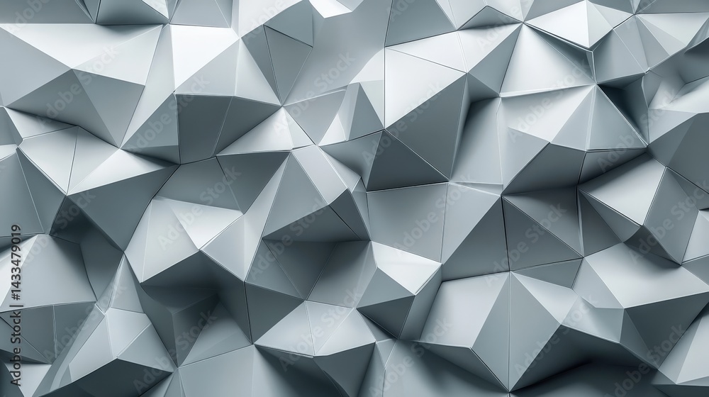 Poster a geometric grey background with sharp triangular patterns, creating a futuristic look