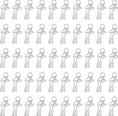 Line figures of characters or people are repeated to form the background.
