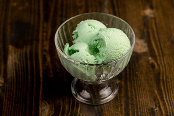 cold ice cream with mint flavor and smell, natural ice cream with mint flavor