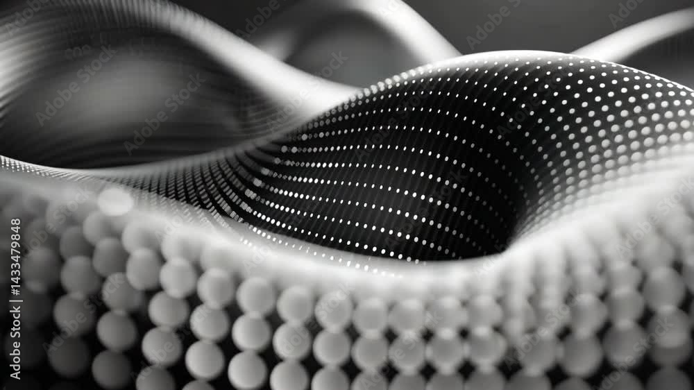 Poster abstract black and white wave pattern with dots mesmerizing design showcasing depth, movement, and f