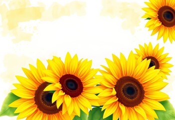Naklejka premium Vibrant yellow sunflowers watercolor background, perfect for cards, greeting card, happy