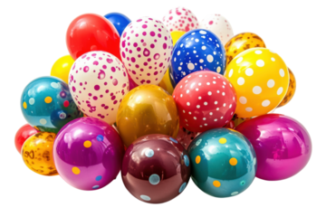 A vibrant cluster of colorful polka dot balloons celebrating a joyful party perfect for festive on transparent background