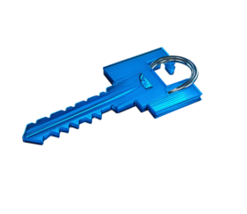 3D blue house-shaped key on Png Format and Transparent Background
