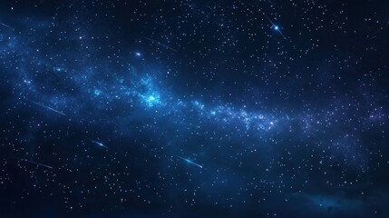 Starry sky filled with bright falling meteors