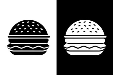 Burger Silhouette Vector Icon Black and White Minimalist Design.