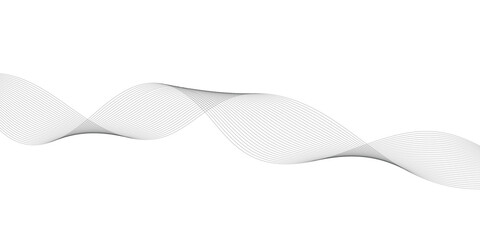 Gray wave curve lines abstract background with flowing particles. Digital energy waves technology data science, geometric border pattern. Isolated on white background. Vector illustration.