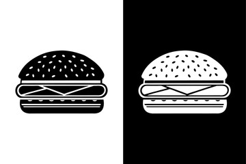 Burger Silhouette Vector Icon Black and White Minimalist Design.