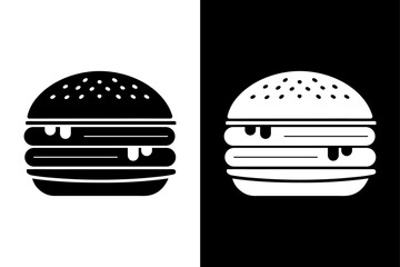 Burger Silhouette Vector Icon Black and White Minimalist Design.