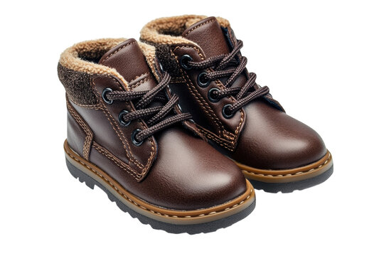 Adorable brown leather baby boots with warm fur lining perfect for winter adventures detailed studio on transparent background