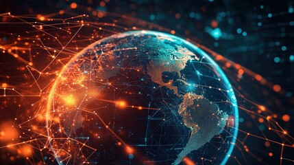 Obraz premium Earth with real-time connection lines dynamically shifting across continents.