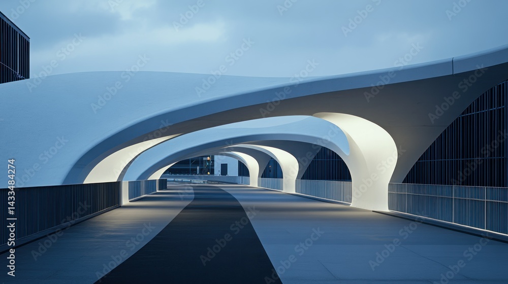 Poster Architectural design displaying a pedestrian walkway with multiple curved archways