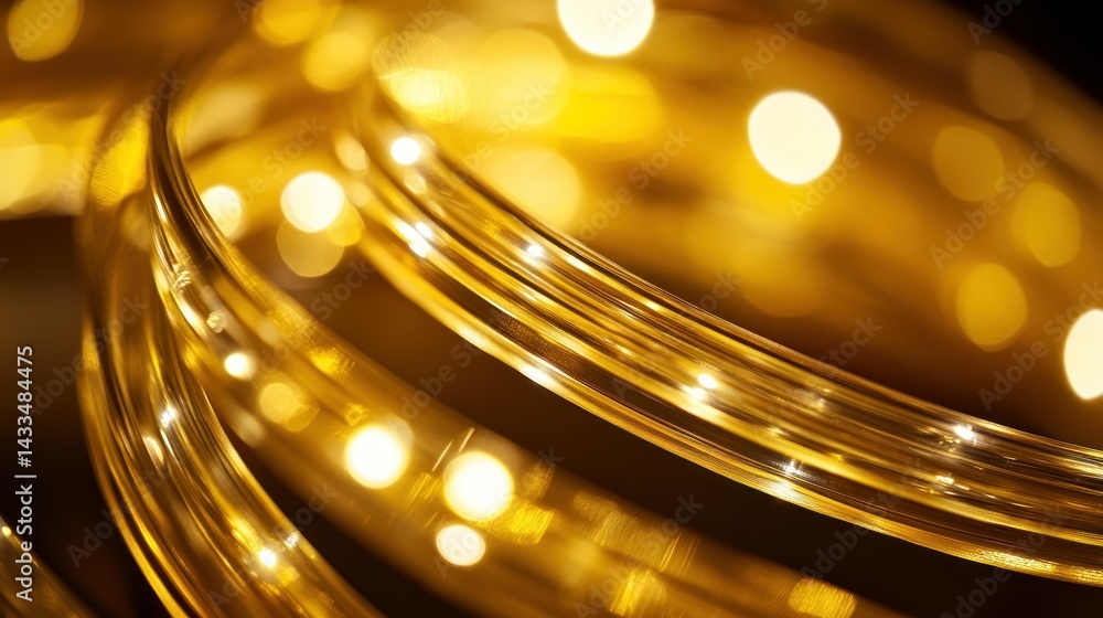 Poster illuminated golden string lights with blurred background and focus details