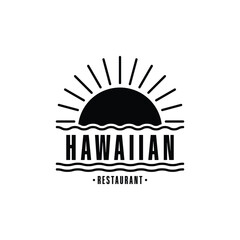 hawaiian restaurant logo design concept with sunset and waves