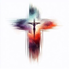 Watercolor paint Cross – Christian Hope and Resurrection Concept. AI generated illustration