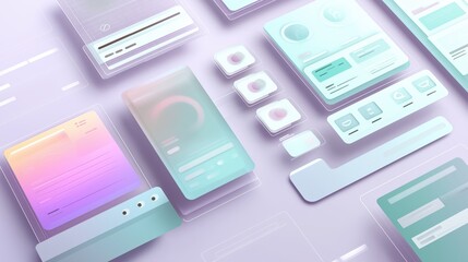 Futuristic Glass UI Elements Pack With Minimal Pastel Style