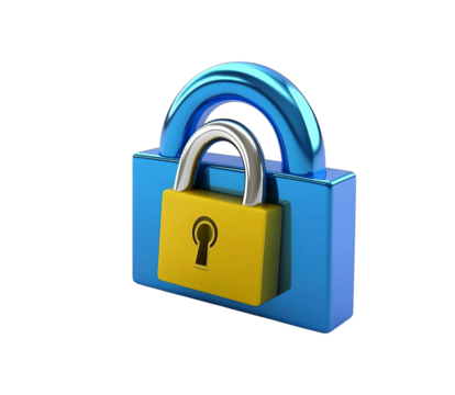 3D blue icon of an email symbol being tightly locked with a padlock, on Png Format and Transparent Background