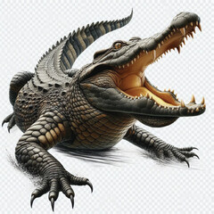 Fototapeta premium Crocodile Isolated on Transparent White Background – Realistic Wild Animal