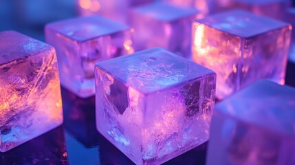 Illuminated Ice Cubes Appear Purple and Orange In Close Proximity