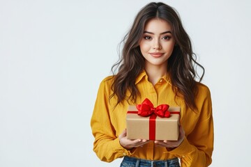 Fototapeta premium Celebrating a joyful moment with a gift in hand on a bright and cheerful birthday occasion