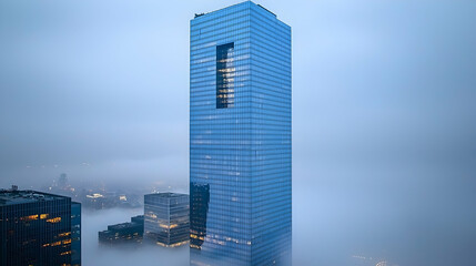 Skyscraper above fog, city skyline, urban landscape, dawn light, architectural photography, for website backgrounds