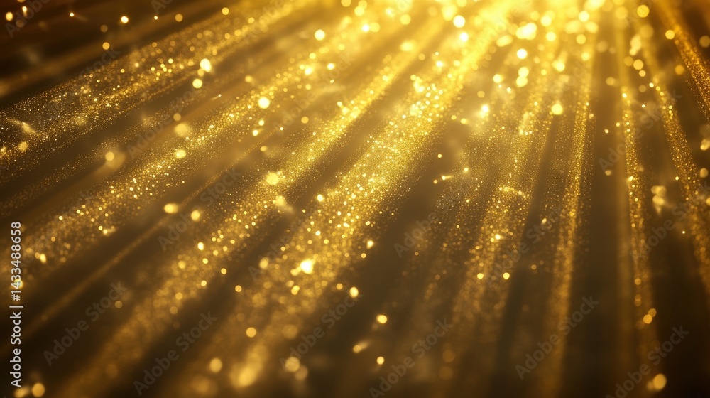 Poster a golden light prism effect scattering rays in multiple directions, creating a dazzling display.