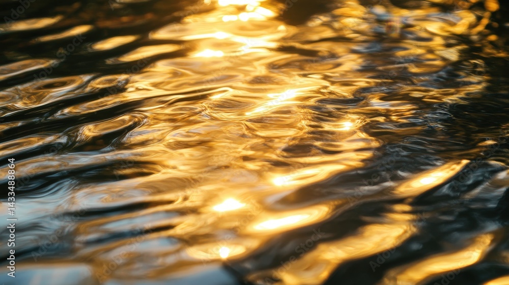 Poster a golden light reflection on rippling water, casting a mesmerizing and dynamic pattern.
