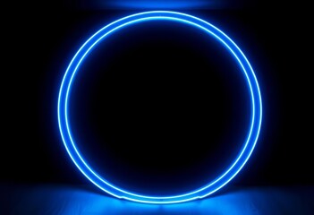 Obraz premium Mysterious blue neon circle glows in dark room, futuristic, texture
