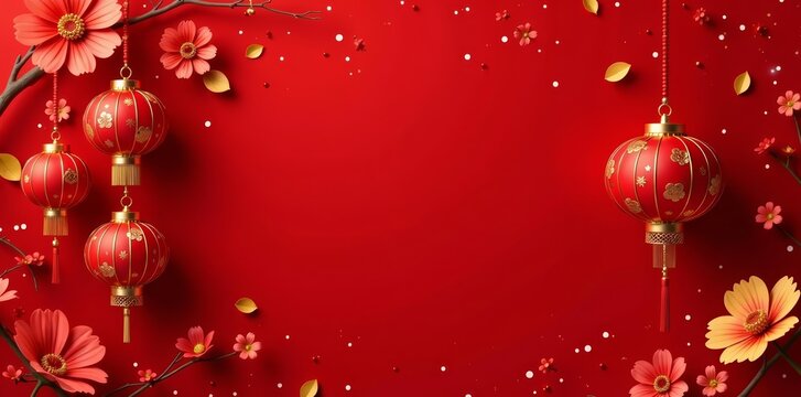 Ornate red and gold lucky charms on a festive new year card, Japanese, ornament, greeting