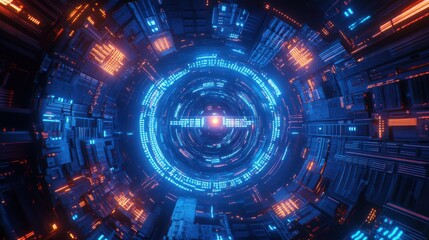 Fototapeta premium Futuristic High-Tech Circuit Board with Neon Blue Background