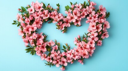 Floral heart showcases pink azalea blossoms shaped romantically, vibrant color, fresh, perfect springtime celebration.