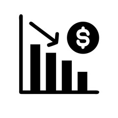 Declining Bar Chart with Coin Icon Design