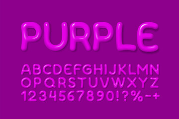Purple color font. English alphabet and numbers sign. Vector illustration
