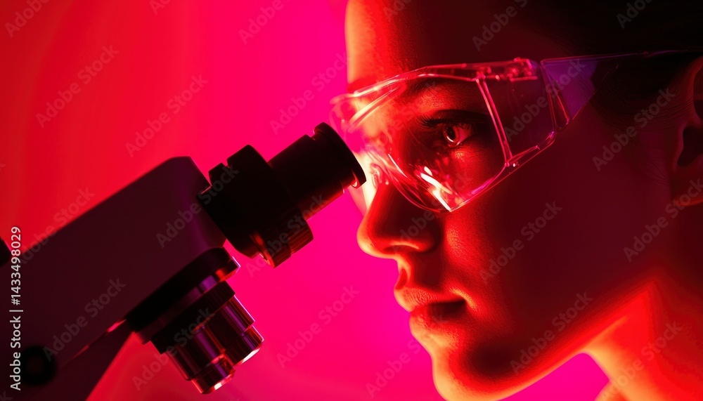 Poster scientist observing through microscope
