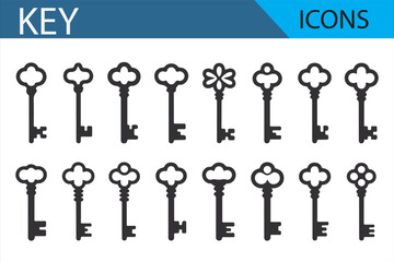 Classic and Ornate Key Icons for Home Security, Locking, and Access Graphics