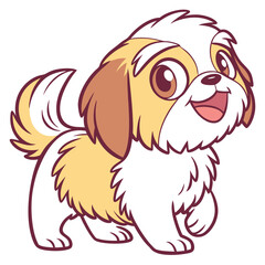 Fototapeta premium Cheerful Cartoon Shih Tzu Puppy Standing With A Smiling Expression And White Background
