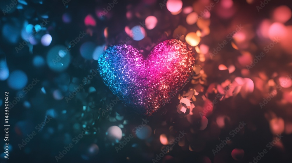 Poster a sparkling heart with gradients and bokeh effects are shown