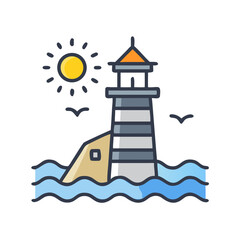 Lighthouse on Coast Icon Design