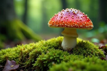 Mature Boletus pinophilus in lush moss carpet, woodland, undergrowth