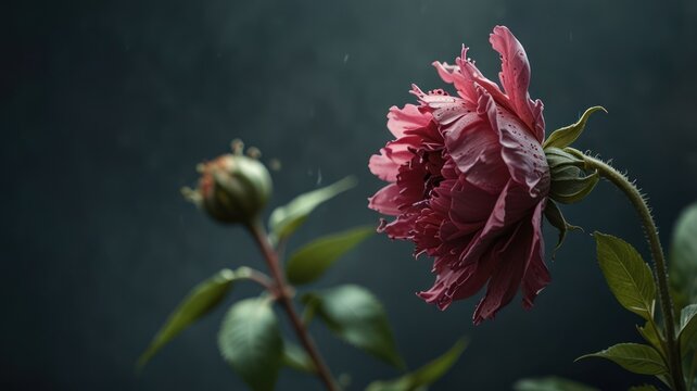 Fototapeta Pink peony, bud, dark background, romantic, floral design