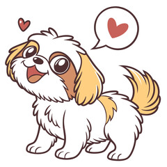 Cartoon happy Shiba Inu puppy with heart and bubble. Isolated on white backdrop