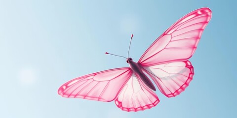 Delicate pink and white butterfly with elongated wings in graceful flight against a clear sky, white, design