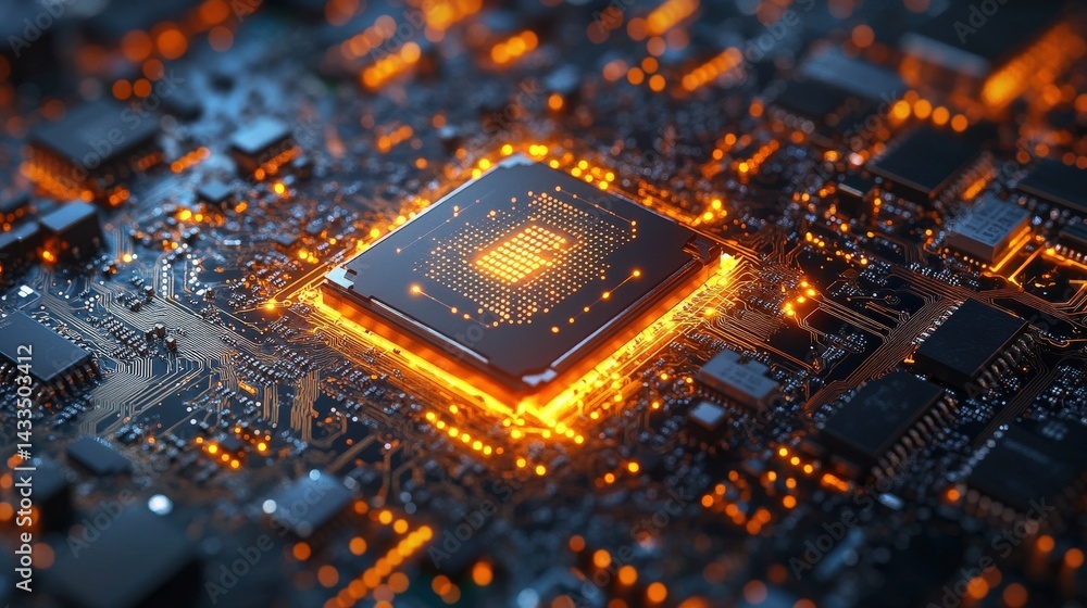 Aufkleber high-tech computer chip on circuit board