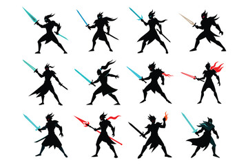 Warrior with energy sword silhouette vector
